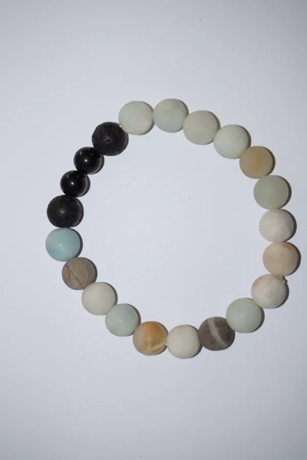 Bracelet Amazonite Givré, Pierre de Lave & Obsidienne Noire – Perles 10 mm & 8 mm – Image 2