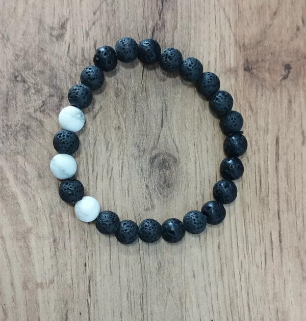 Bracelet Pierre de Lave & Howlite Mate – Perles 8 mm – Image 2