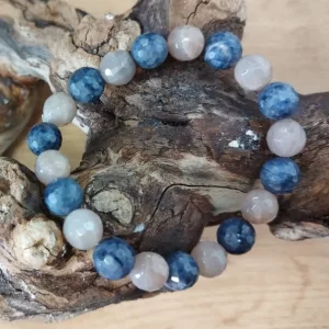 Bracelet Pierre de Soleil & Saphir à Facettes – Perles 10 mm