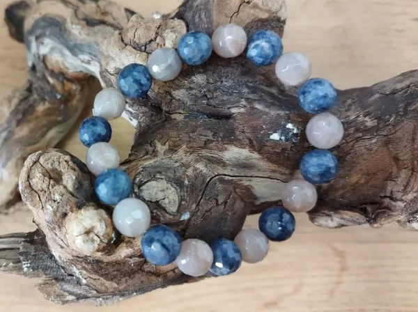 Bracelet Pierre de Soleil & Saphir à Facettes – Perles 10 mm