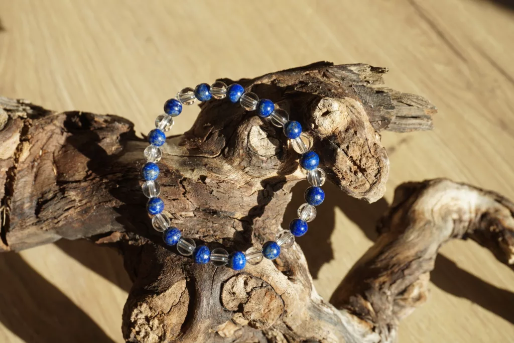 Bracelet Cristal de Roche & Lapis Lazuli – Perles 6 mm