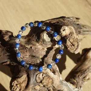 Bracelet Cristal de Roche & Lapis Lazuli – Perles 6 mm