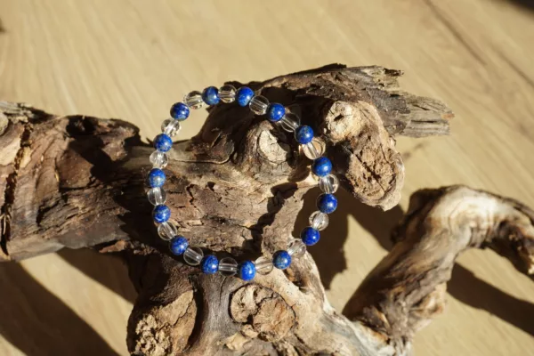 Bracelet Cristal de Roche & Lapis Lazuli – Perles 6 mm