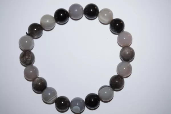 Bracelet Obsidienne Silver & Agate Grise – Perles 10 mm – Image 2
