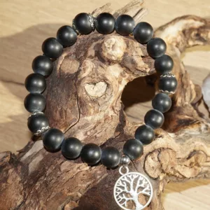 Bracelet Obsidienne Gold – Noir Mat, Perles 10 mm