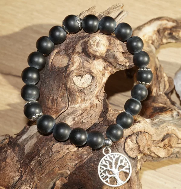 Bracelet Obsidienne Gold – Noir Mat, Perles 10 mm