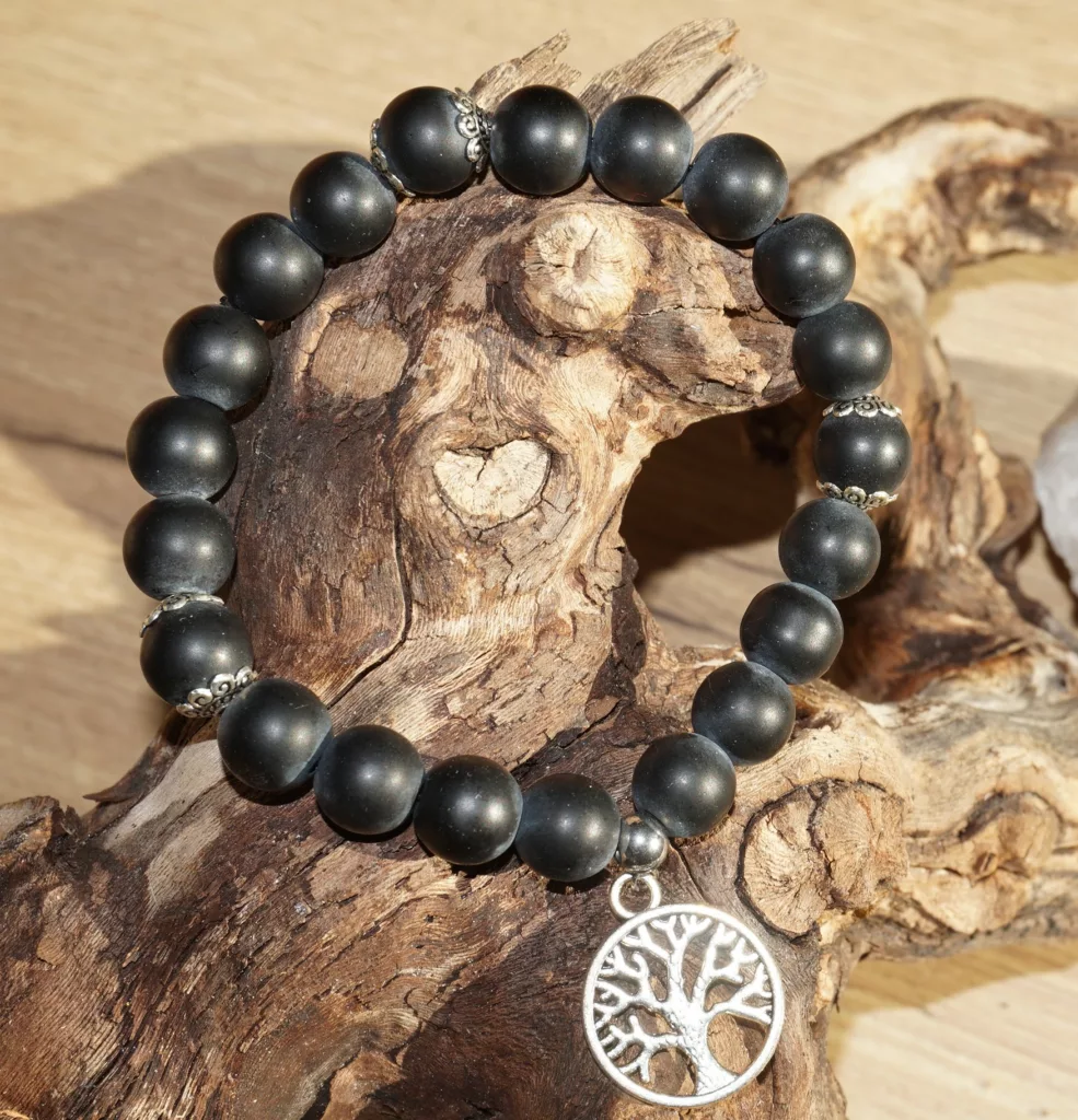 Bracelet Obsidienne Gold – Noir Mat, Perles 10 mm
