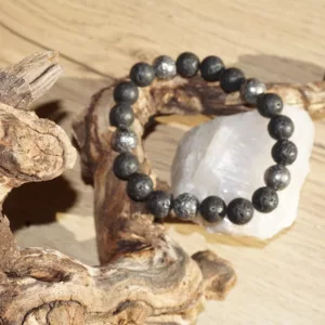 Bracelet Pierre de Lave & Pierre de Lave couleur Métal – Perles 10 mm